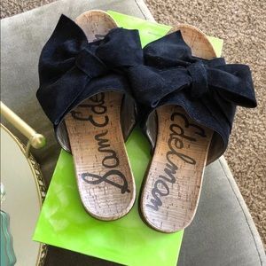 Sam Edelman Bow Slide Black Suede W/Cork Sole